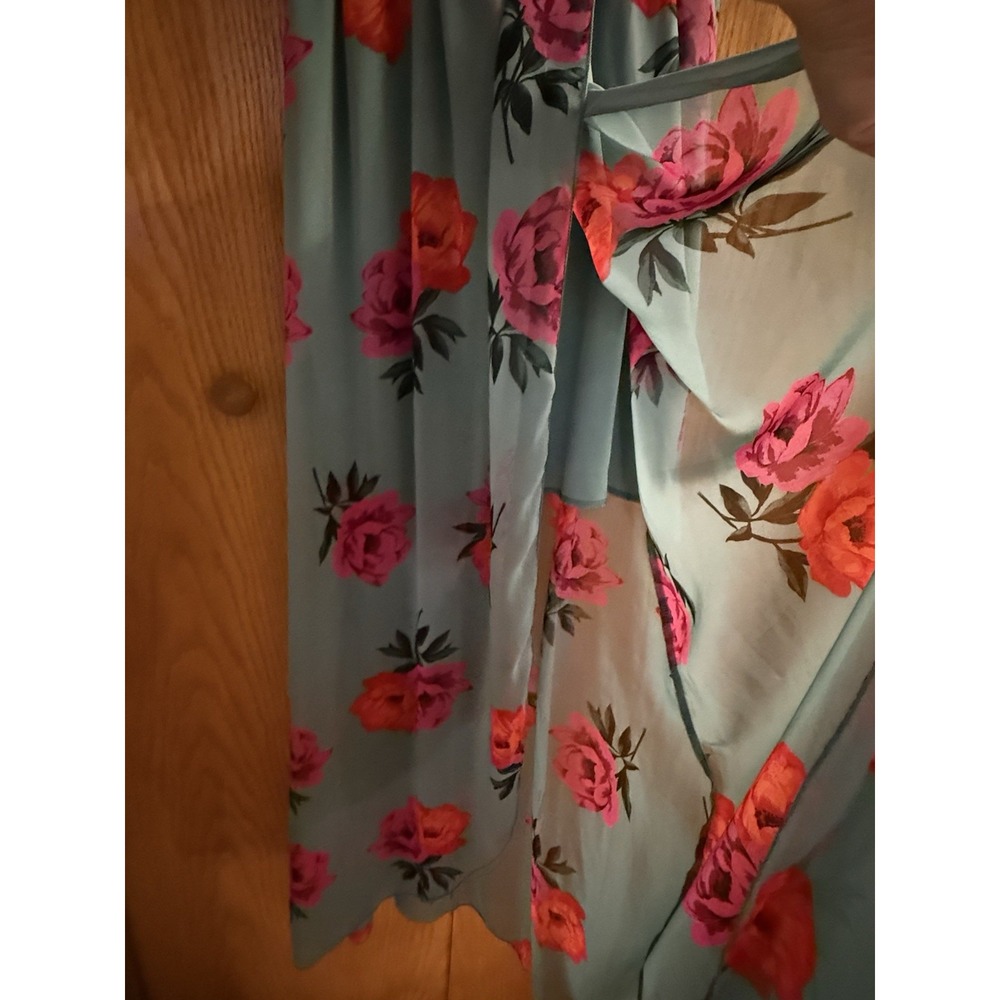 Vintage Charlotte Russe Dress Wm M Green Pink Red Roses Midi to Maxi Faux Wrap - Picture 7 of 9